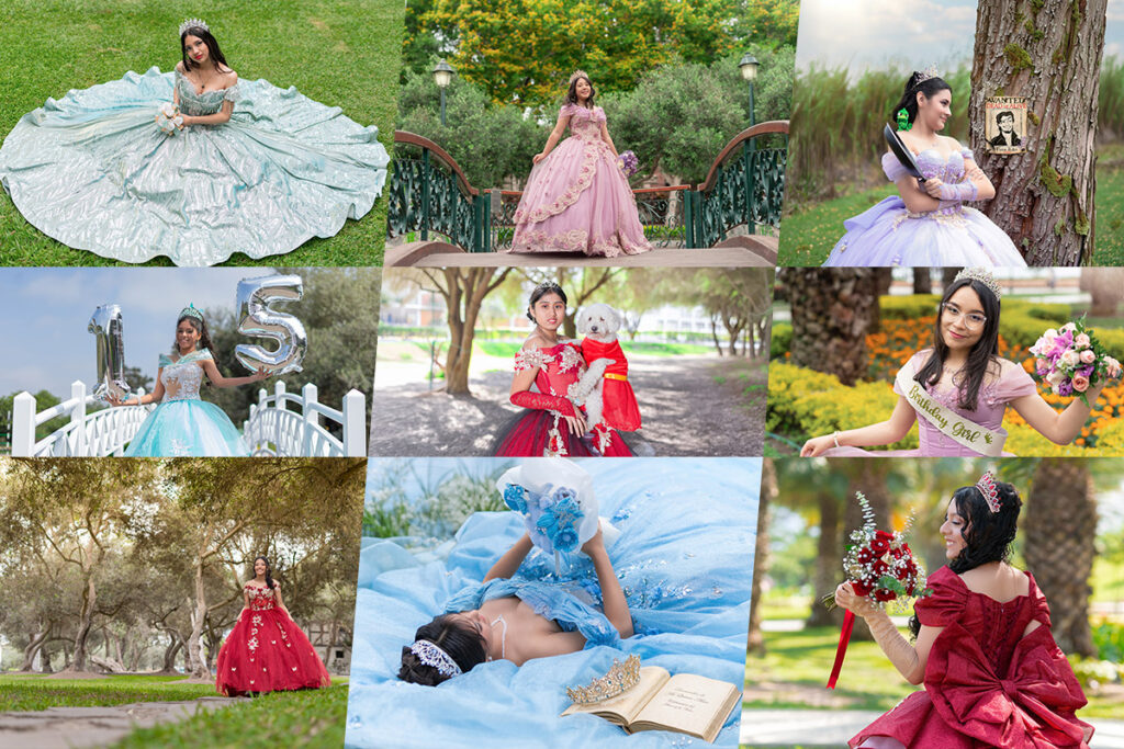 Collage Quinceañera en Sesión de Fotos en Exteriores en Parques de Lima svg+xml;charset=utf